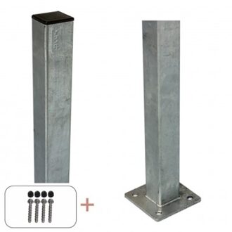 Paal staal met voet gegalvaniseerd incl. schroeven - 4,5 x 4,5 x 132 cm Grijs