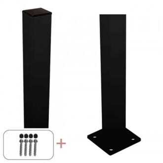 Paal staal met voet zwart incl. schroeven - 4,5 x 4,5 cm