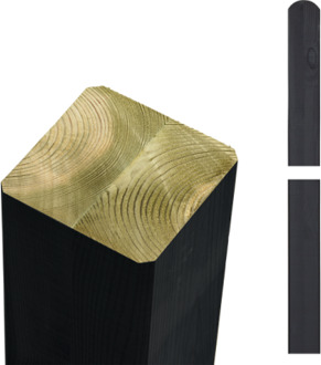 Paal vuren 9 x 9 cm zwart (268 cm) ongepunt met afgeronde kant geschaafd