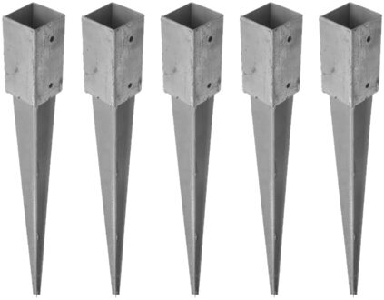 Paalhouder - 10x - met punt - staal verzinkt - 7 x 7 x 75 cm - paalvoet - palen in de grond plaatsen