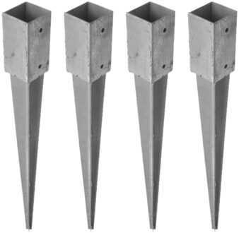 Paalhouder - 8x - met punt - staal verzinkt - 7 x 7 x 75 cm - paalvoet - palen in de grond plaatsen