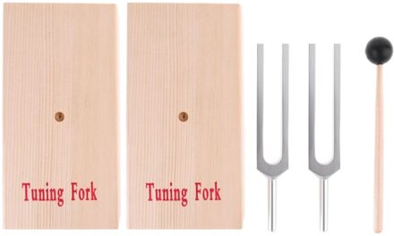 Paar Aluminium Stemvorken (440Hz) In Hout Bases Voor Natuurkunde Experimenten Met Mallet En Bases