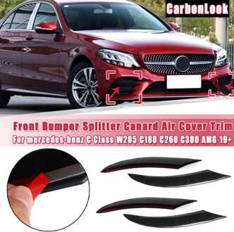 Paar Canard Spoiler Splitter Voorbumper Side Trim Cover Voor Mercedes C Klasse W205 C63 C180 C200 C260 C300 C180L c200L + B CarbonLook