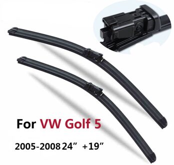 Paar Ruitenwissers voor VW Volkswagen Golf 5 6 Mk5 Mk6 (2005) 24 "& 19" fit drukknop ruitenwisser armen