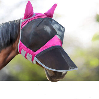 Paard Afneembare Mesh Masker Paard Fly Masker Met Oor Bescherming Volledige Gezicht Maskers Anti-Muggen Paardensport Levert Paard Apparatuur roze L