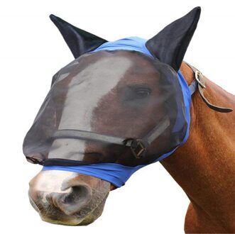 Paard Fly Masker Oor Cover Volledige Gezicht Armour Mesh Dierbenodigdheden Anti Uv Paard Protector Shield Zomer Ademend Anti- mosquito Blauw