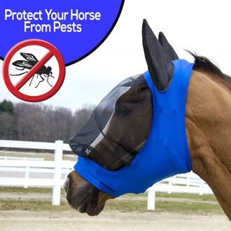 Paard Fly Masker Oor Cover Volledige Gezicht Mesh Dierbenodigdheden Anti UV Paard Protector Shield Zomer Ademend Anti-muggen blauw!