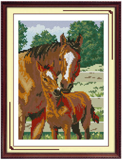 Paard Mom & Zoon Diepe Liefde Geteld Kruissteek 11CT 14CT Kruissteek Sets Chinese Kruissteek kits Handwerken 11CT afbeelding printed