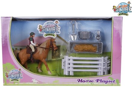 paarden speelset met paard ruiter en accessoires Roze
