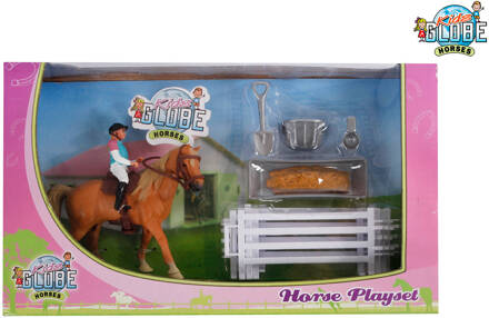 paarden speelset met paard ruiter en accessoires Roze