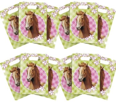 Paarden themafeestje feestzakjes/uitdeelzakjes - 12x stuks - plastic - Knderfeestje snoepzakjes Multi