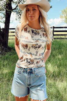 Paardenprint Mesh T-shirt Ivoor