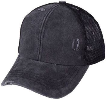 Paardenstaart Baseball Cap Vrouwen Verontruste Gewassen Katoen Caps Casual Zomer Snapback Hoed Rand Vader Hoeden zwart