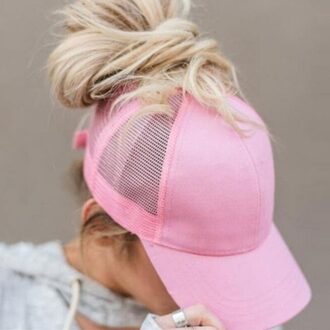 Paardenstaart Baseball Cap Zomer Vrouwen Verstelbare Zwarte Hoed Rommelig Cap Casual Katoen Meisje Snapback Mesh Cap roze