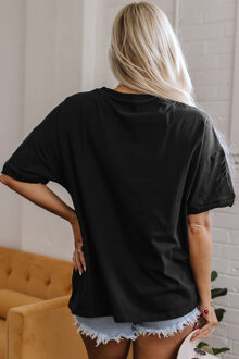 Paardenstaart Graphic T-shirt met Korte Mouwen Zwart