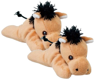 Paardje - 2x - lichtbruin - 13 cm - pluche dieren knuffels - Paarden