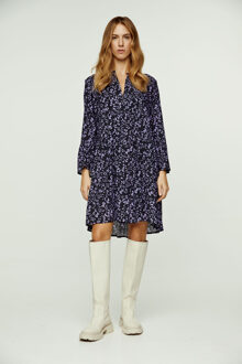 Paars en zwart A-lijnjurk met klokmouwen - L