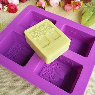 Paars Rechthoek Silicone Mold Boom Vormige 4 Hole Vierkante Zeep Mold Arts En Ambachten Chocolade Cake Molding Hand Maken Gereedschap