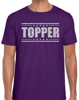 Paars Topper shirt in zilveren glitter letters heren - Toppers dresscode kleding L