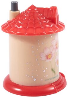 Paarse Bloemenprint Heldere Blauwe Huis Vormige Automatische Tandenstoker Houder