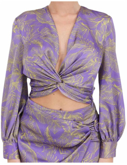 Paarse blouse met bladmotief, V-hals en lange mouwen Simona Corsellini , Multicolor , Dames - XS