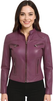 Paarse, casual, slim-fit leren bikerjack voor dames - Tulsa - EU 50 / UK 22