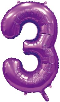 Paarse Cijferballon '3' (86cm) Paars - Lila