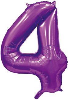 Paarse Cijferballon '4' (86cm) Paars - Lila