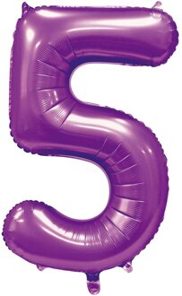 Paarse Cijferballon '5' (86cm) Paars - Lila