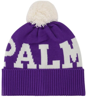 Paarse en Witte Logo Pompon Beanie Palm Angels , Purple , Unisex - ONE Size