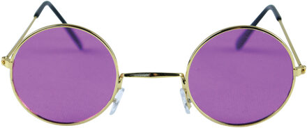 Paarse hippie flower power zonnebril met ronde glazen