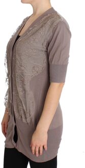 Paarse Kant Katoenen Cardigan Trui Veelkleurig