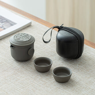 Paarse Klei Kung Fu Theeset Theewaar Thee Pot En Cup Set Een Pot Vier Kopjes Draagbare Thee Set Reizen thee Set Outdoor Theepot Theekopje