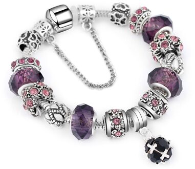 Paarse Kleur Strass Diy Kralen Ronde Vorm Charm Armbanden Voor Meisjes 20cm