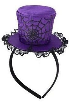 Paarse verkleed mini hoed op diadeem met spinnenweb voor dames