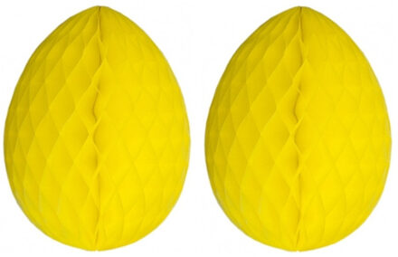 Paas decoratie ei van papier - 2x - geel - 20 cm - brandvertragend crepepapier - Pasen