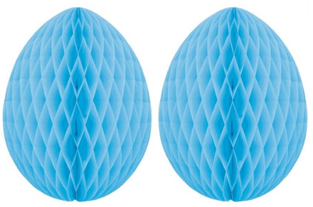 Paas decoratie ei van papier - 2x - lichtblauw - 20 cm - brandvertragend crepepapier - Pasen