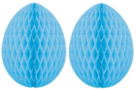 Paas decoratie ei van papier - 2x - lichtblauw - 30 cm - brandvertragend crepepapier - Pasen