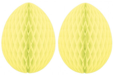 Paas decoratie ei van papier - 2x - lichtgeel - 20 cm - brandvertragend crepepapier - Pasen