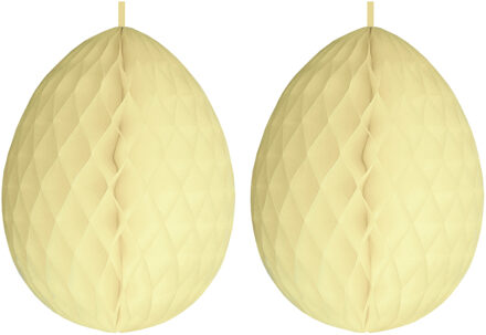Paas decoratie ei van papier - 2x - lichtgeel - 30 cm - brandvertragend crepepapier - Pasen