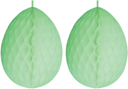 Paas decoratie ei van papier - 2x - lichtgroen - 30 cm - brandvertragend crepepapier - Pasen
