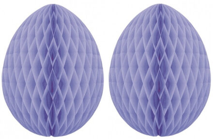 Paas decoratie ei van papier - 2x - lila paars - 20 cm - brandvertragend crepepapier - Pasen