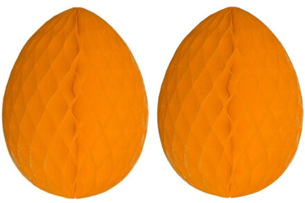 Paas decoratie ei van papier - 2x - oranje - 20 cm - brandvertragend crepepapier - Pasen