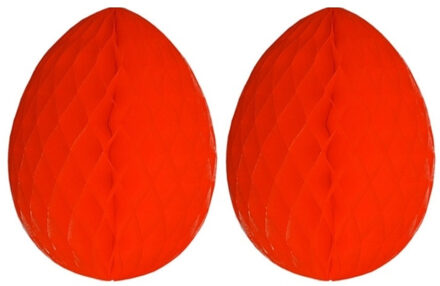 Paas decoratie ei van papier - 2x - rood - 20 cm - brandvertragend crepepapier - Pasen
