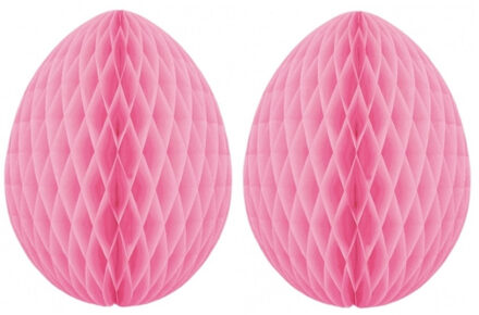 Paas decoratie ei van papier - 2x - roze - 20 cm - brandvertragend crepepapier - Pasen