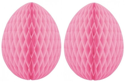 Paas decoratie ei van papier - 2x - roze - 30 cm - brandvertragend crepepapier - Pasen