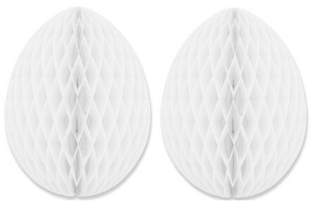 Paas decoratie ei van papier - 2x - wit - 20 cm - brandvertragend crepepapier - Pasen