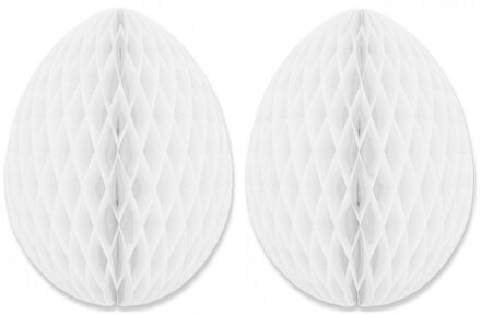 Paas decoratie ei van papier - 2x - wit - 30 cm - brandvertragend crepepapier - Pasen