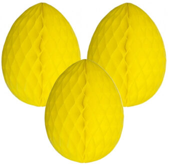 Paas decoratie ei van papier - 3x - geel - 20 cm - brandvertragend crepepapier - Pasen