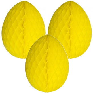 Paas decoratie ei van papier - 3x - geel - 30 cm - brandvertragend crepepapier - Pasen